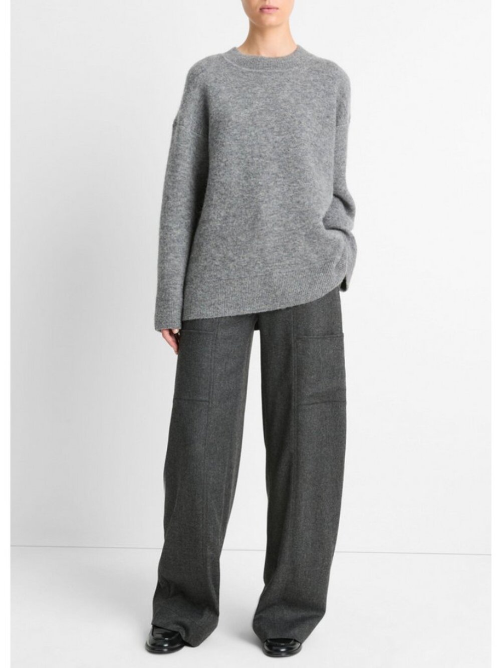 Vince Sz. L Medium Heather Grey Textured Soft Sculpted Crew Neck Sweater